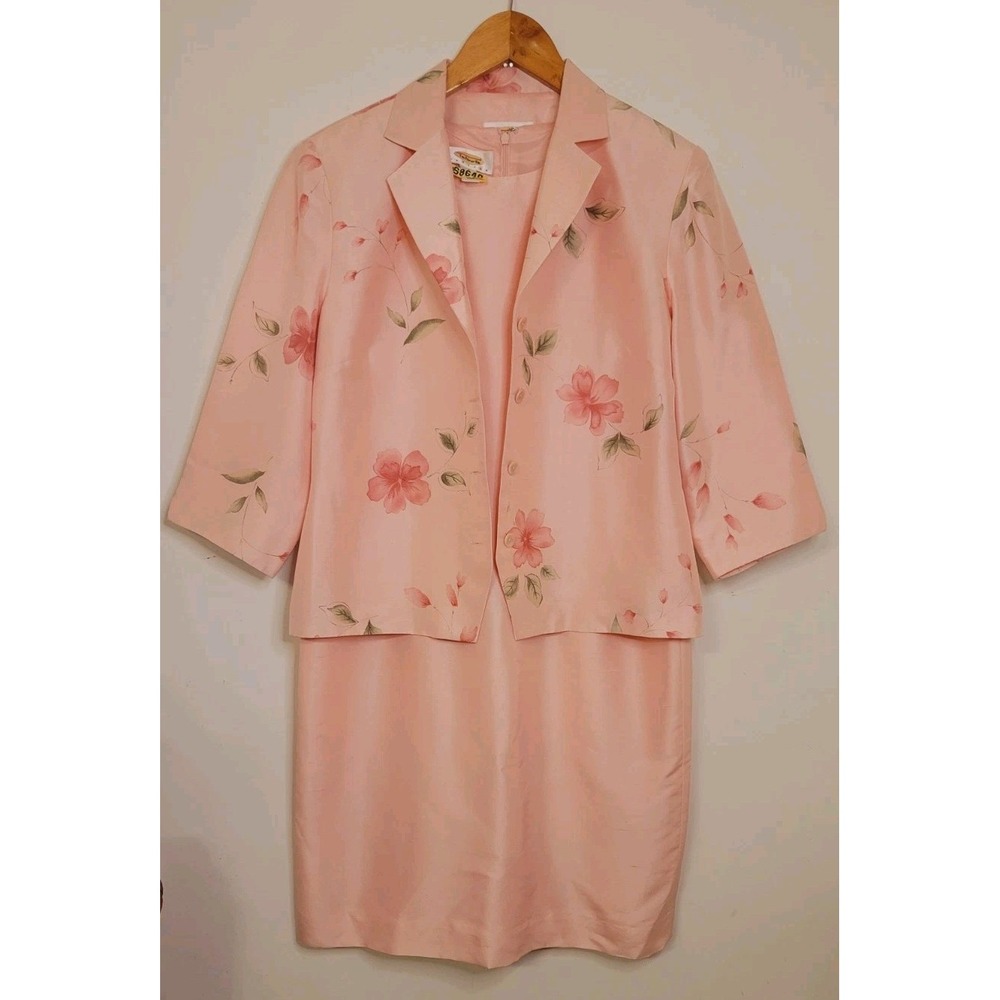 TALBOTS 100% Pure Silk 2-Piece Suit Set Dress Jacket Pink Size 8 Mother-of-Bride